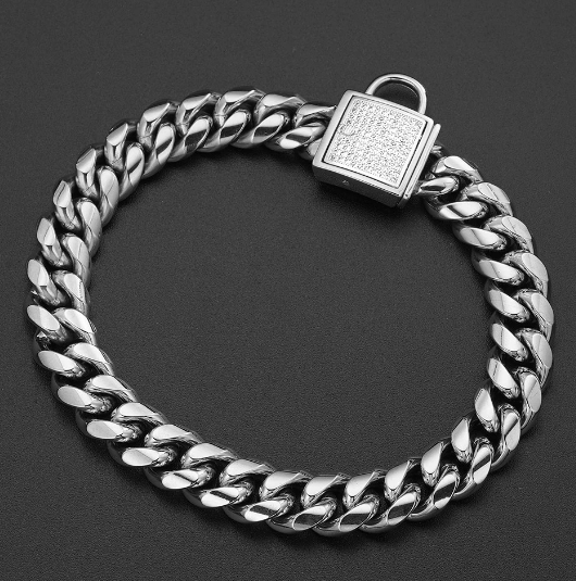 Titanium Steel Dog Collar with Gold Chain Buckle