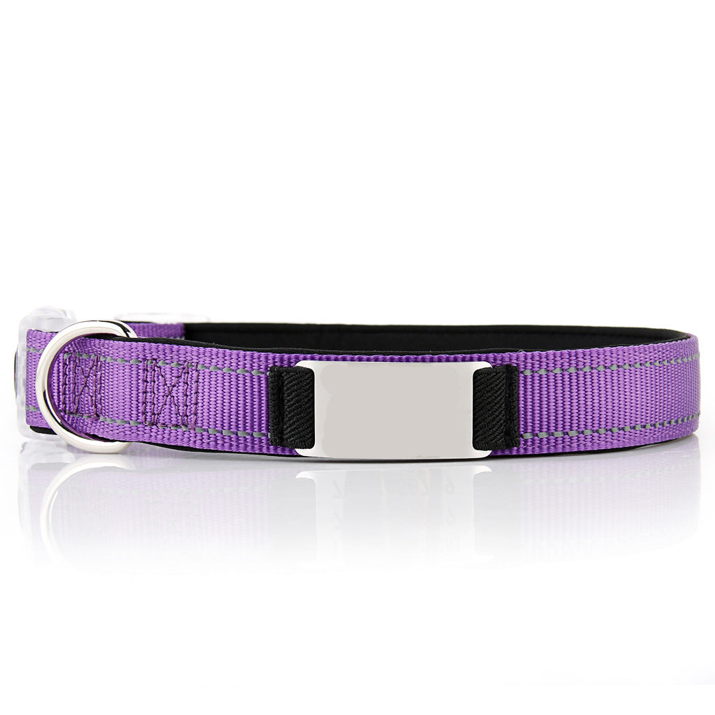 Reflective Stainless Steel Dog Collar, Customizable