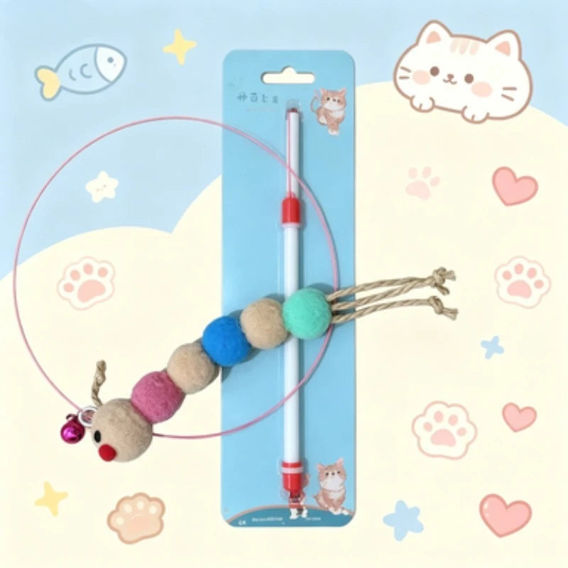 Colorful Pom-Pom Cat Teaser Wand with Bell