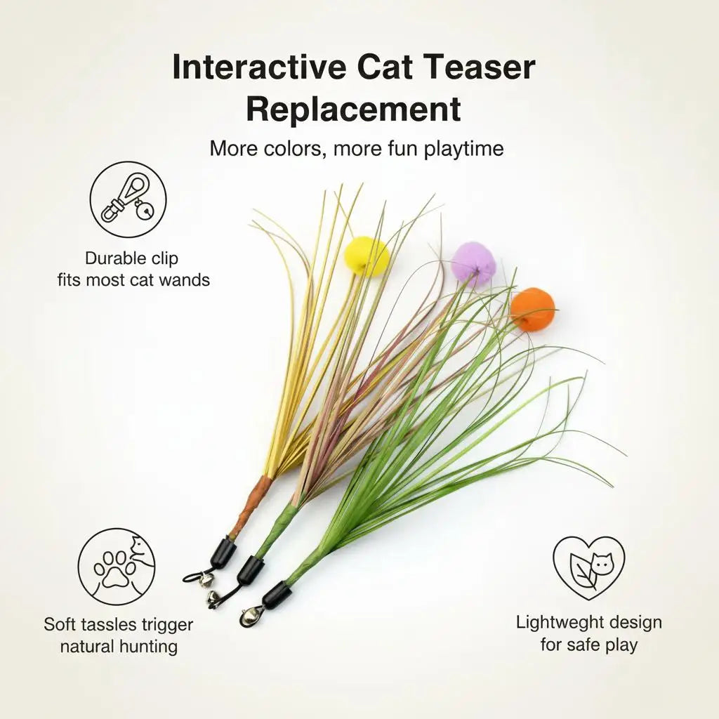 Grass-Style Cat Wand Refill with Pom-Pom & Bell