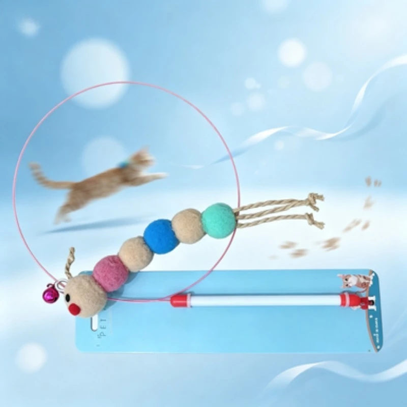 Colorful Pom-Pom Cat Teaser Wand with Bell