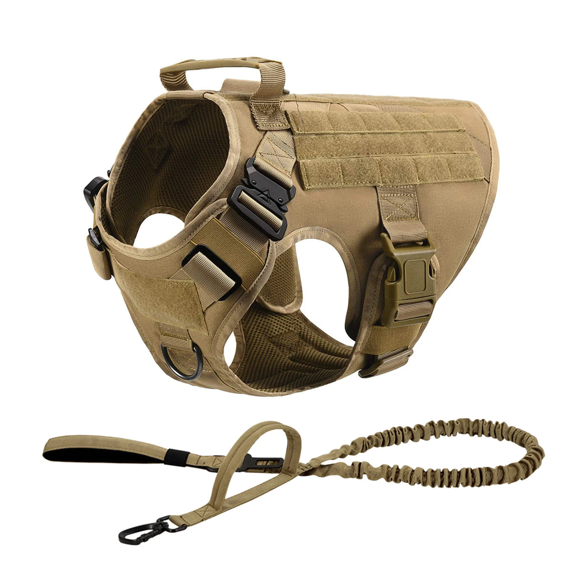 Tactical Dog Harness Set with Collar, Leash & MOLLE Pouches