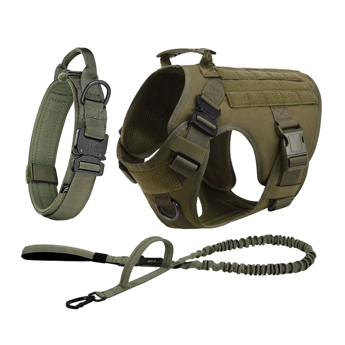 Tactical Dog Harness Set with Collar, Leash & MOLLE Pouches