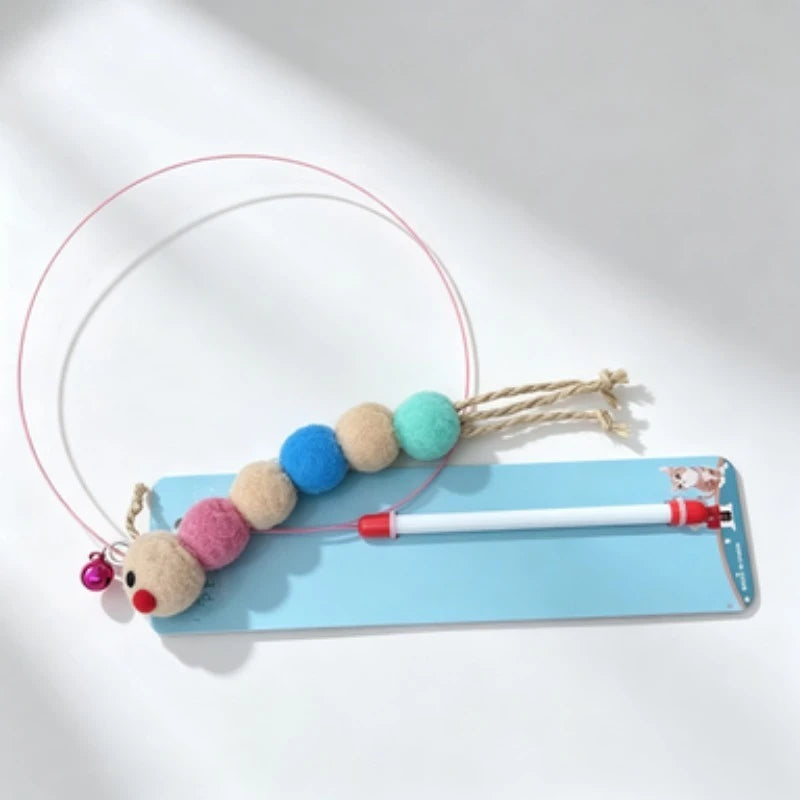 Colorful Pom-Pom Cat Teaser Wand with Bell