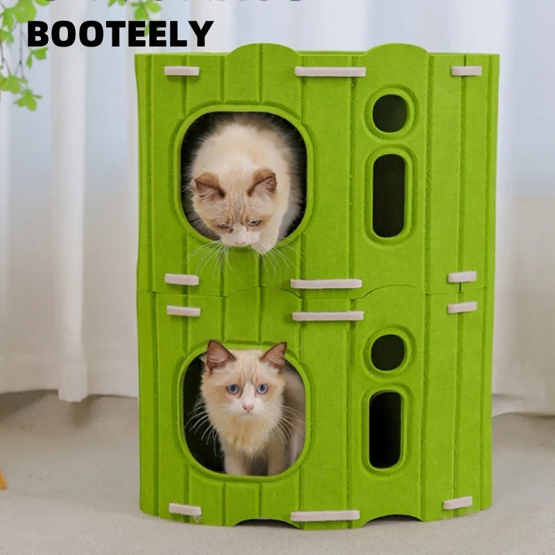 BOOTEELY Multi-layer Cat House for Indoor Cats Pet Climbing Frame Integrated Cat Tree Double-layer Scratching Board