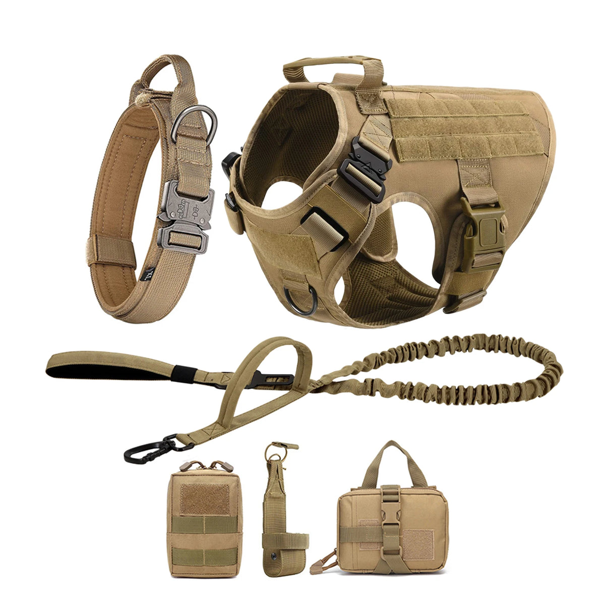 Tactical Dog Harness Set with Collar, Leash & MOLLE Pouches