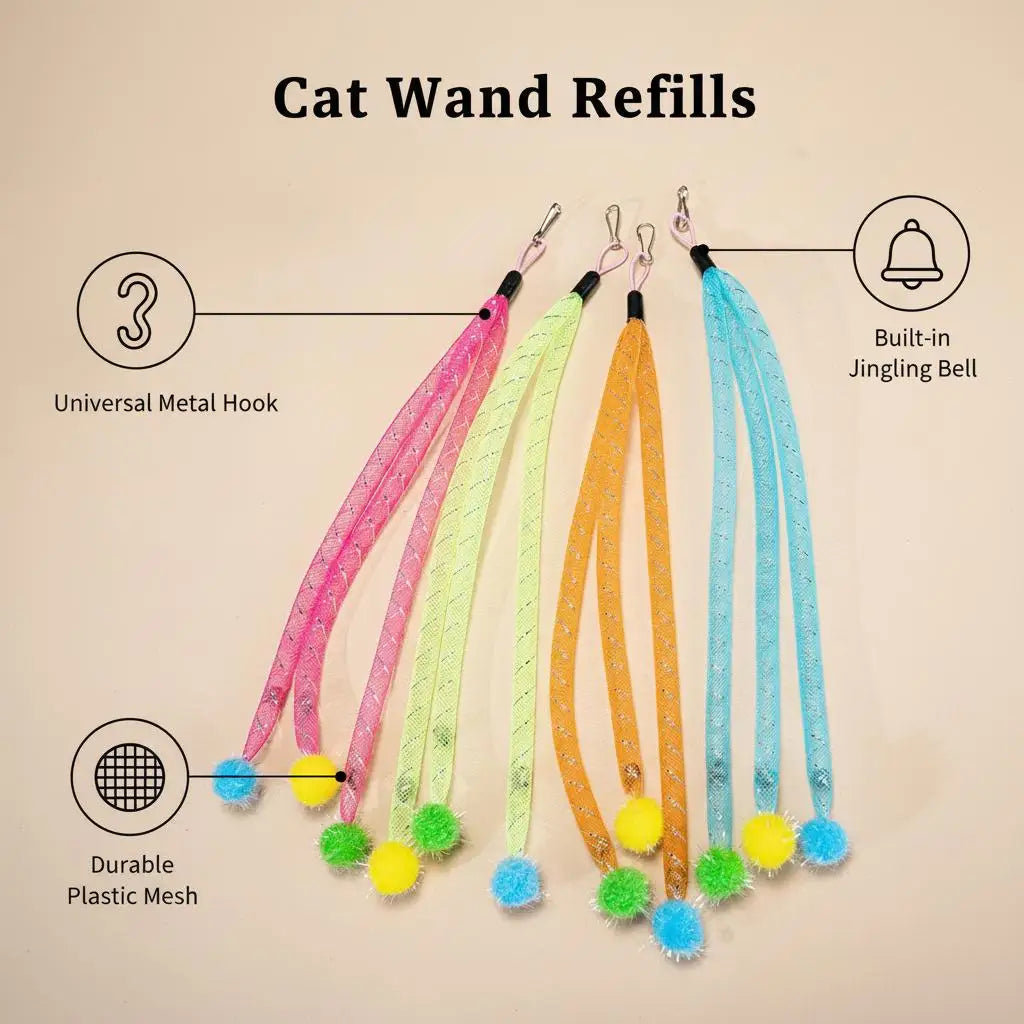 Cat Wand Refills with Bell & Pom-Pom – 2-Pack