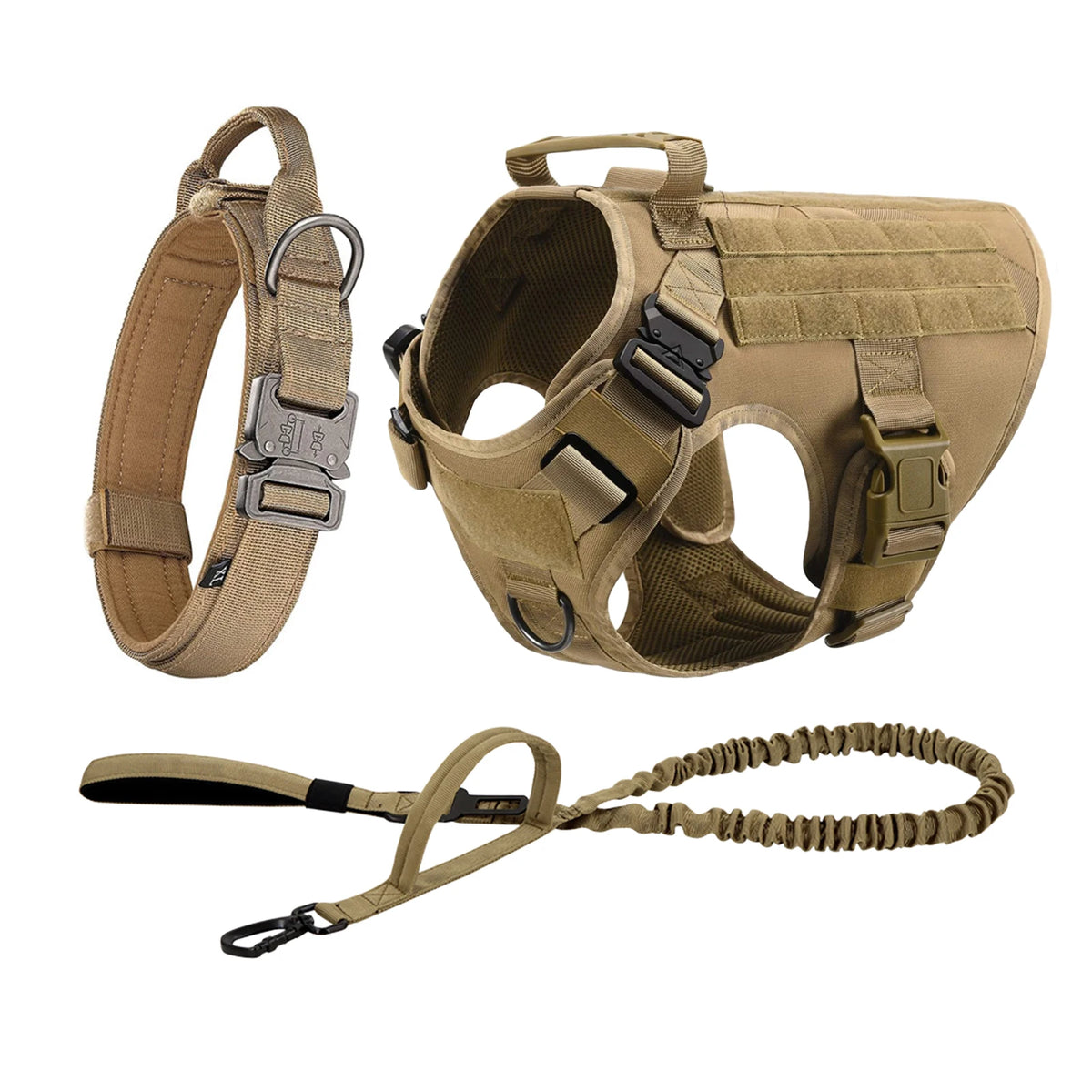 Tactical Dog Harness Set with Collar, Leash & MOLLE Pouches