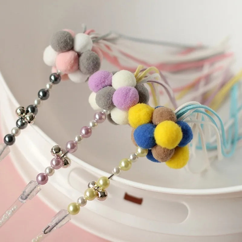 Beaded Cat Teaser Wand with Tassel, Pom-Pom & Bell