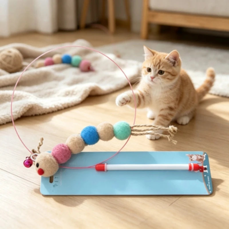 Colorful Pom-Pom Cat Teaser Wand with Bell