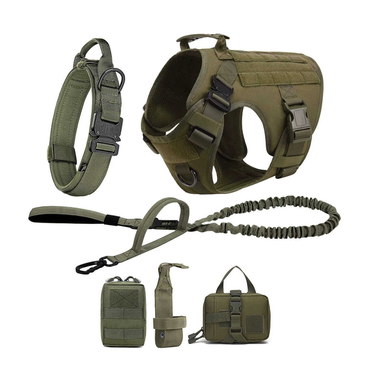Tactical Dog Harness Set with Collar, Leash & MOLLE Pouches