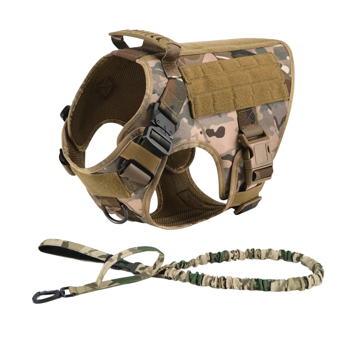 Tactical Dog Harness Set with Collar, Leash & MOLLE Pouches