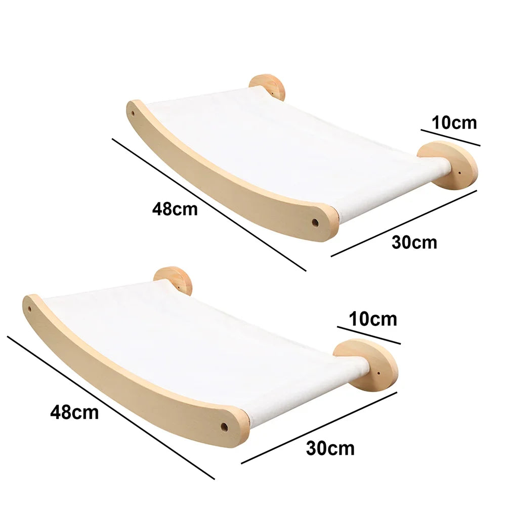 Wall Mounted Cat Climbing Wood Shelves Cat Hammock with Jumping Platform or Scratching Post for Cat Playing and Sleeping