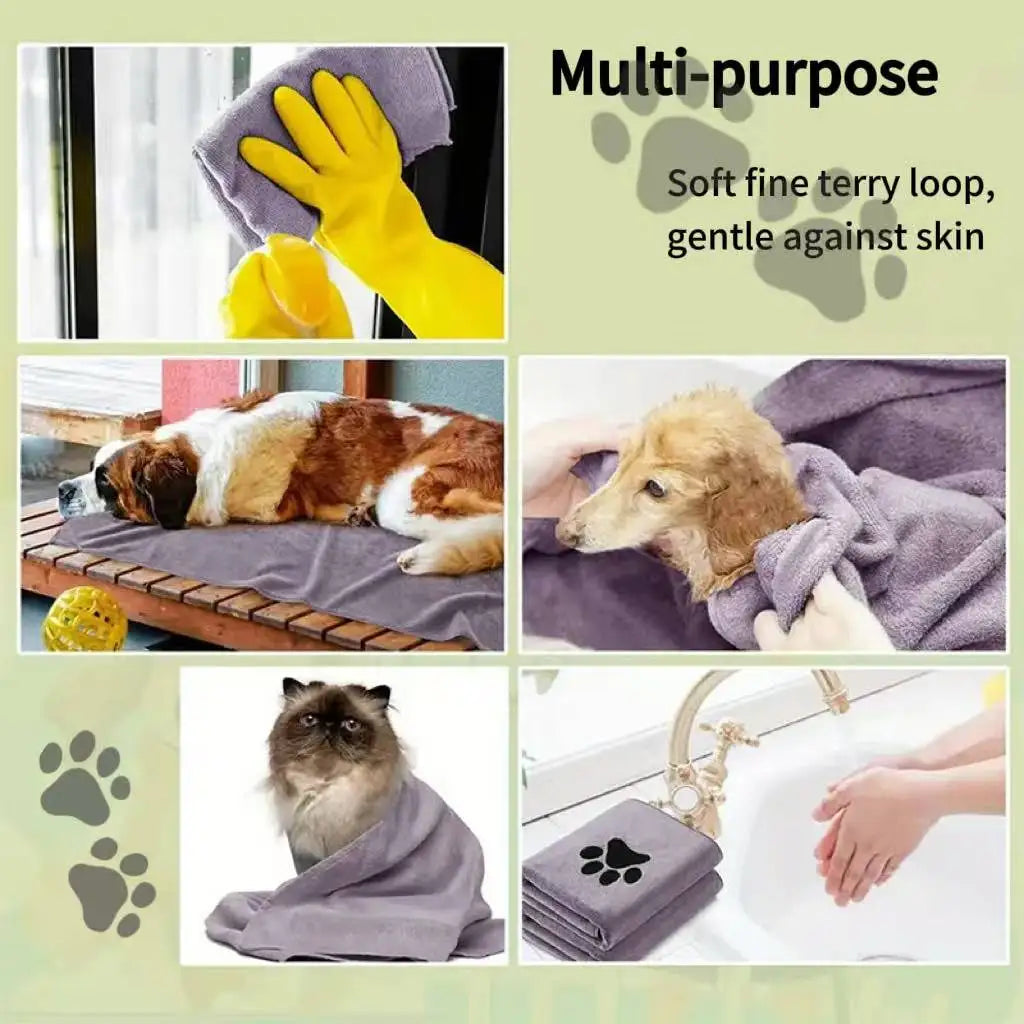 Quick-Dry Dog Towel, Non-Shedding Ultra-Fine Fiber Material, Cute Paw Print Design, Suitable for Puppies, Adult Dogs, Cats