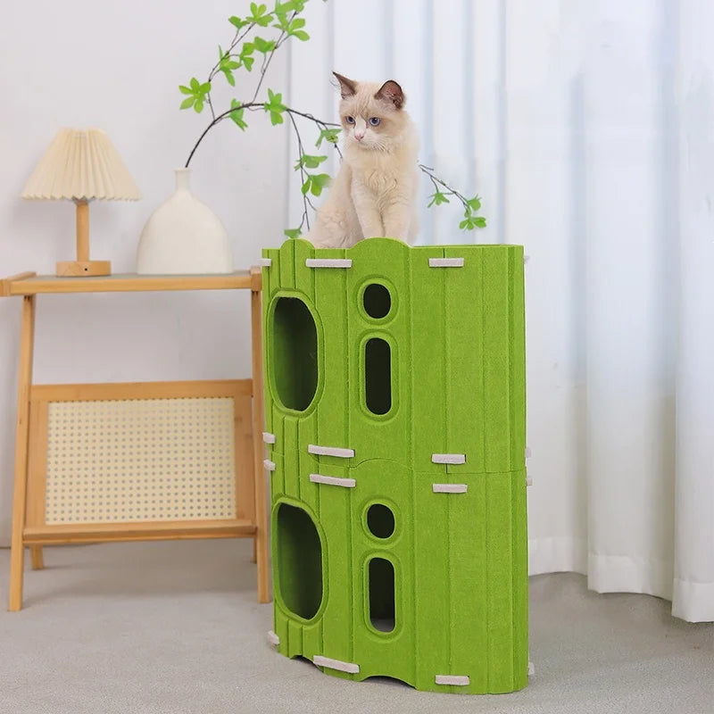 BOOTEELY Multi-layer Cat House for Indoor Cats Pet Climbing Frame Integrated Cat Tree Double-layer Scratching Board