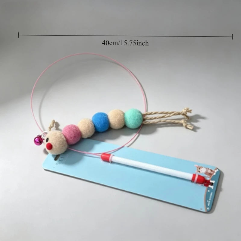 Colorful Pom-Pom Cat Teaser Wand with Bell