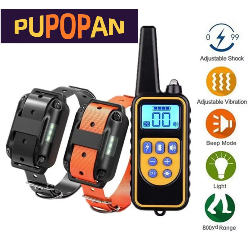 800m Electric Dog Training Collar Waterproof Pet Remote Control Rechargeable Training Dog Collar with Shock Vibration Sound