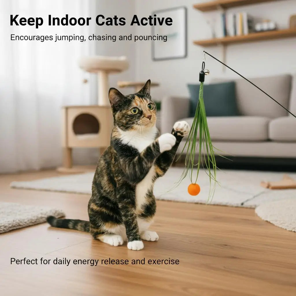 Grass-Style Cat Wand Refill with Pom-Pom & Bell