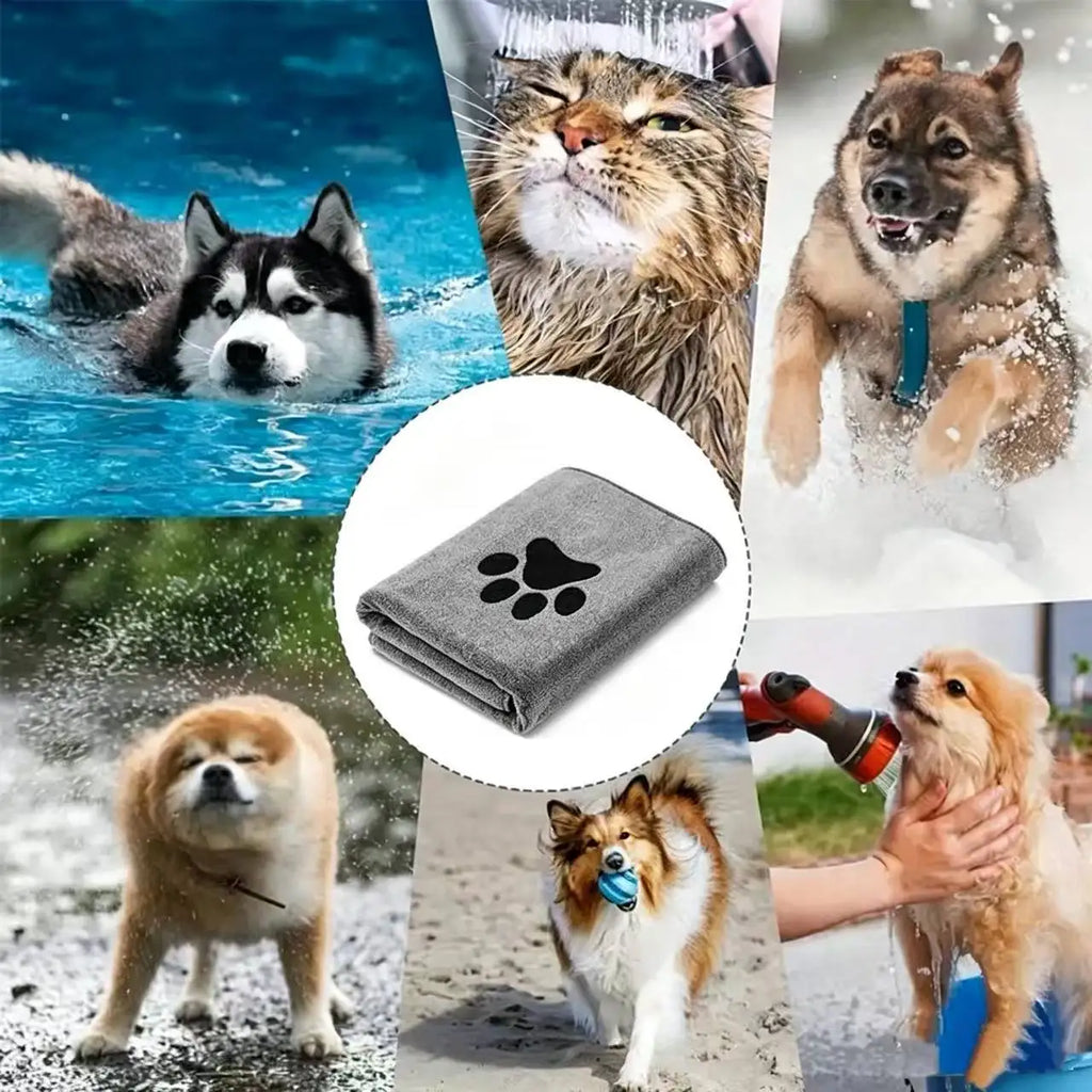 Quick-Dry Dog Towel, Non-Shedding Ultra-Fine Fiber Material, Cute Paw Print Design, Suitable for Puppies, Adult Dogs, Cats