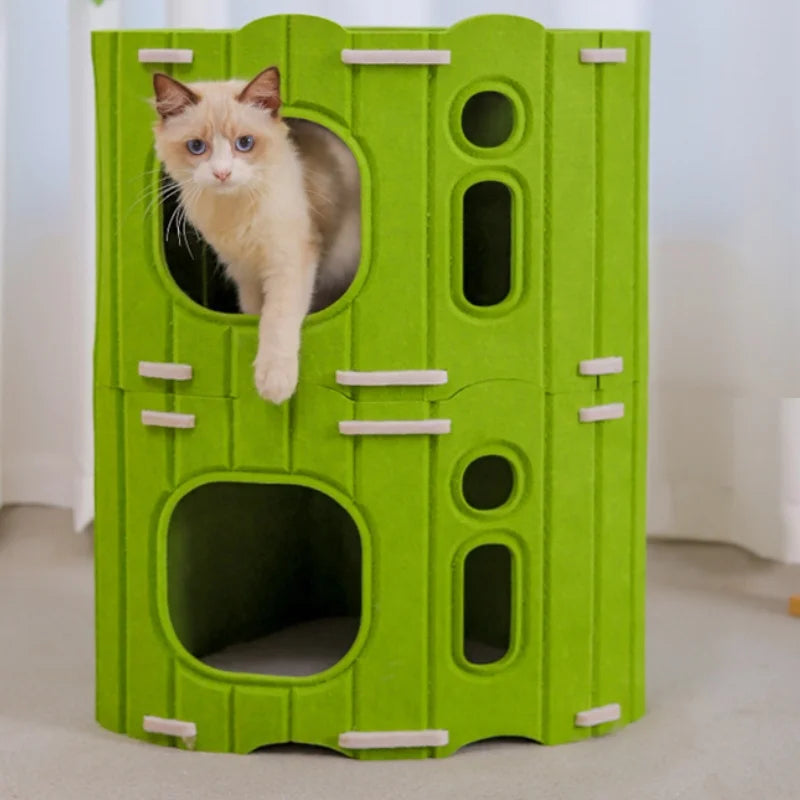 BOOTEELY Multi-layer Cat House for Indoor Cats Pet Climbing Frame Integrated Cat Tree Double-layer Scratching Board