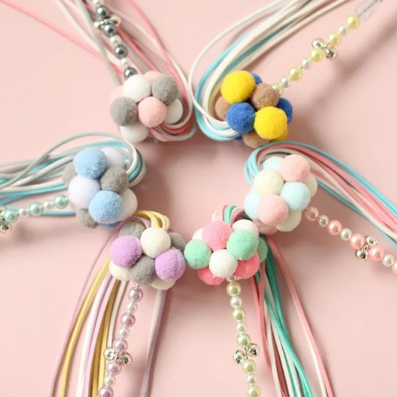 Beaded Cat Teaser Wand with Tassel, Pom-Pom & Bell