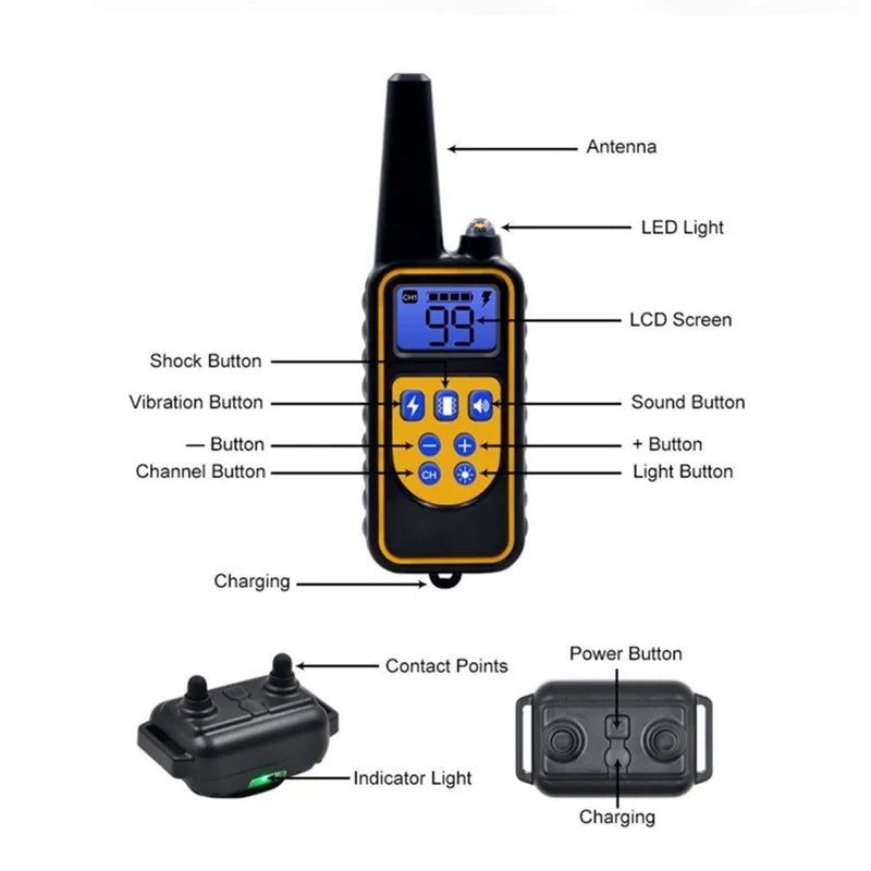 800m Electric Dog Training Collar Waterproof Pet Remote Control Rechargeable Training Dog Collar with Shock Vibration Sound
