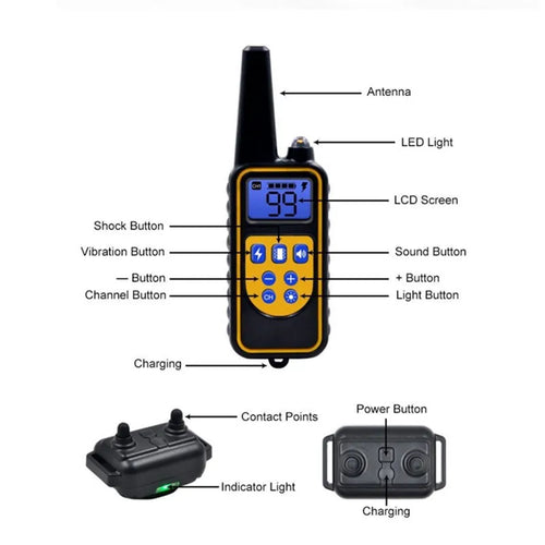 800m Electric Dog Training Collar Waterproof Pet Remote Control Rechargeable Training Dog Collar with Shock Vibration Sound