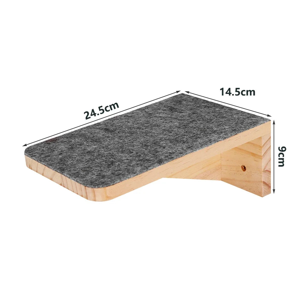 Wall Mounted Cat Climbing Wood Shelves Cat Hammock with Jumping Platform or Scratching Post for Cat Playing and Sleeping