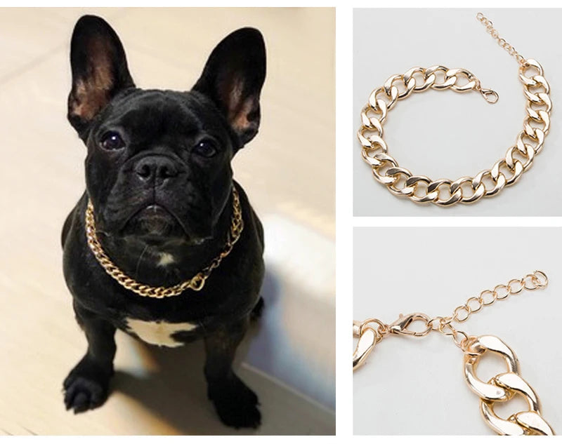 Dog Chain Collar for Small Medium Dogs Pitbull Beagle Bulldog Necklace Silvery/Golden Plated Fashion Pet Jewelry Accessories