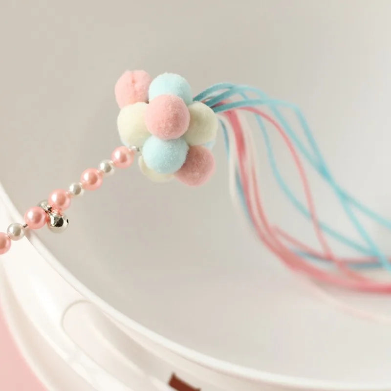 Beaded Cat Teaser Wand with Tassel, Pom-Pom & Bell