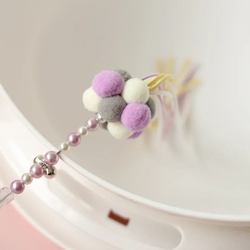 Beaded Cat Teaser Wand with Tassel, Pom-Pom & Bell
