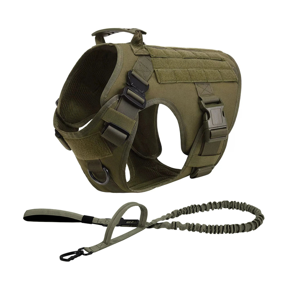 Tactical Dog Harness Set with Collar, Leash & MOLLE Pouches