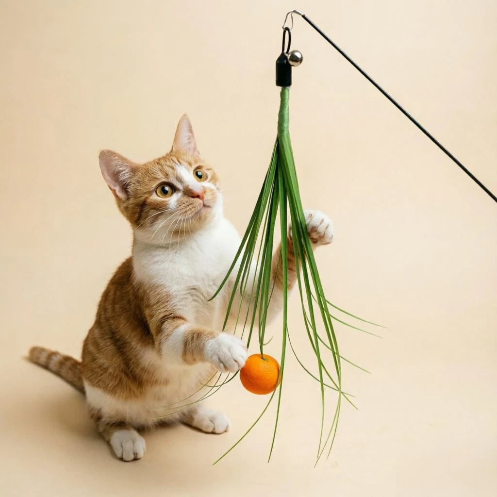 Grass-Style Cat Wand Refill with Pom-Pom & Bell