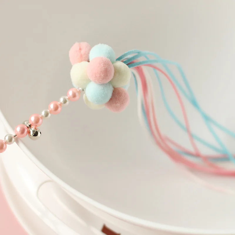 Beaded Cat Teaser Wand with Tassel, Pom-Pom & Bell