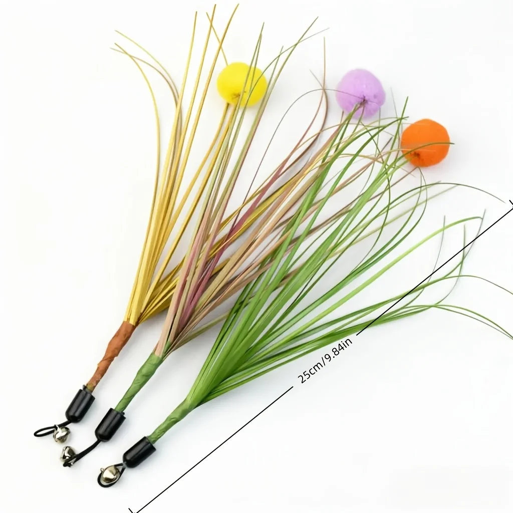 Grass-Style Cat Wand Refill with Pom-Pom & Bell