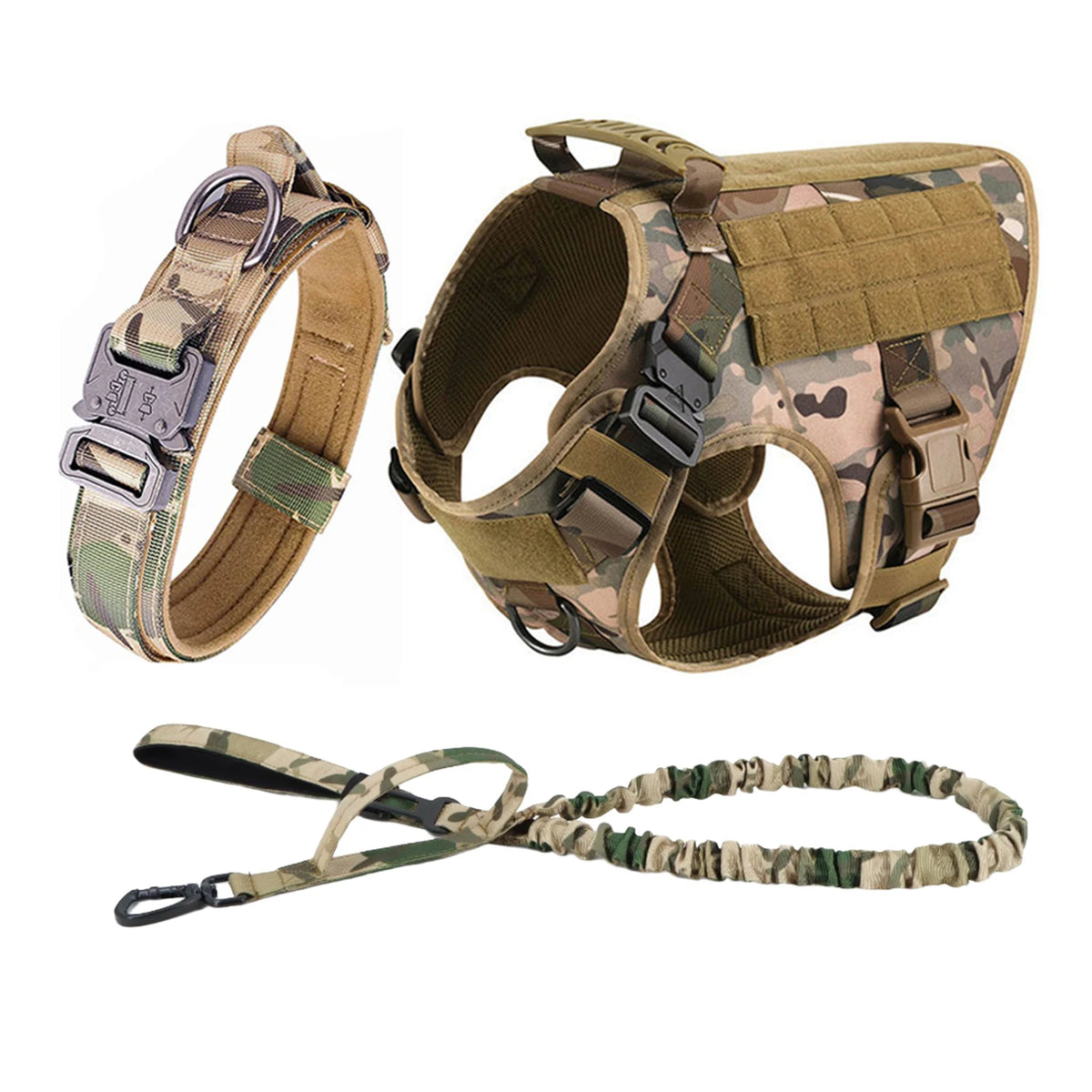 Tactical Dog Harness Set with Collar, Leash & MOLLE Pouches