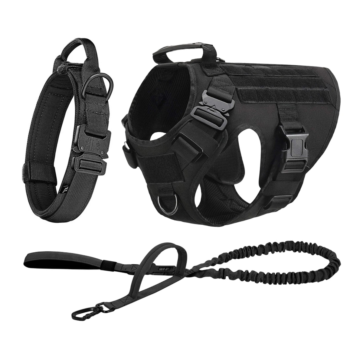 Tactical Dog Harness Set with Collar, Leash & MOLLE Pouches
