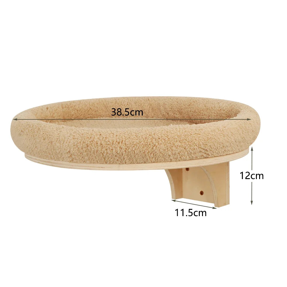 Wall Mounted Cat Climbing Wood Shelves Cat Hammock with Jumping Platform or Scratching Post for Cat Playing and Sleeping
