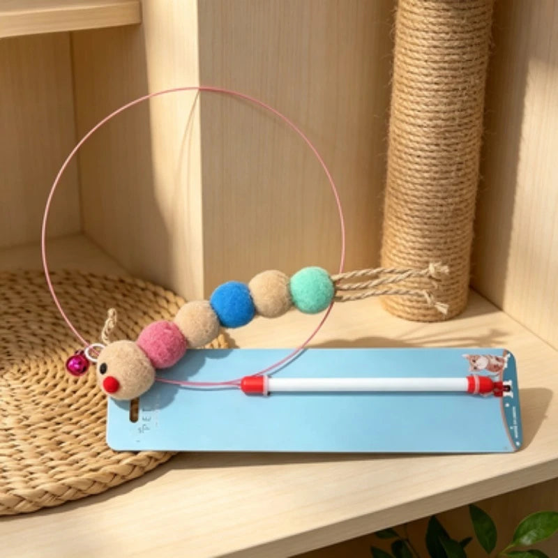 Colorful Pom-Pom Cat Teaser Wand with Bell