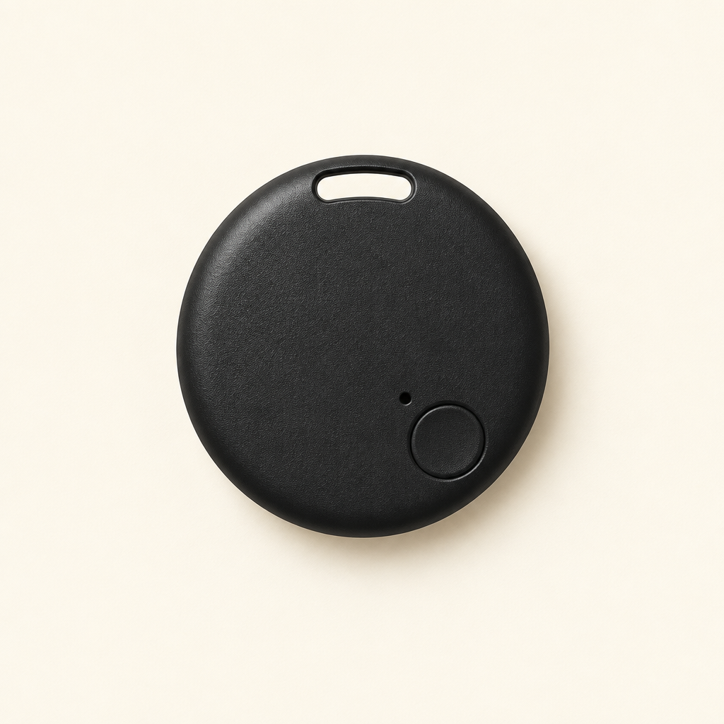 Black circular tracker flat lay