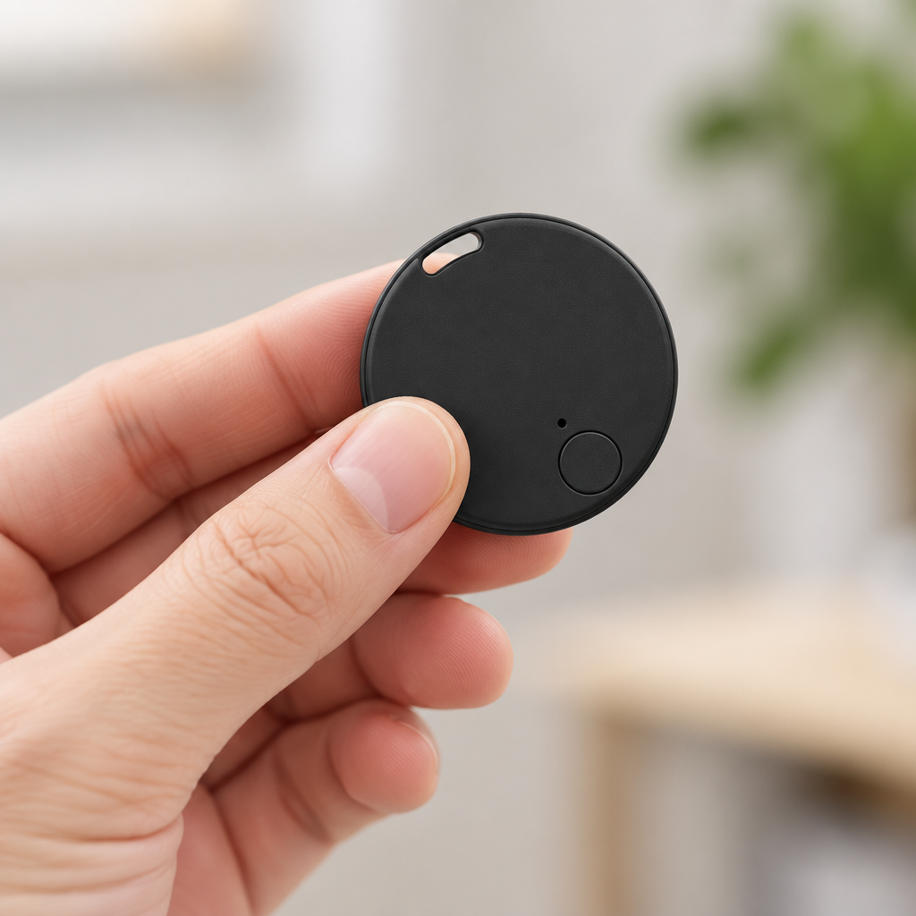 Black circular tracker handheld close-up