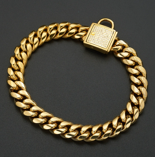 Titanium Steel Dog Collar with Gold Chain Buckle