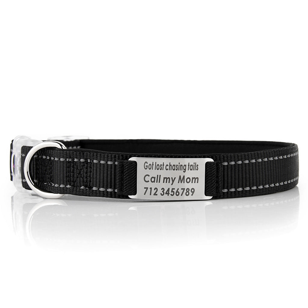 Reflective Stainless Steel Dog Collar, Customizable