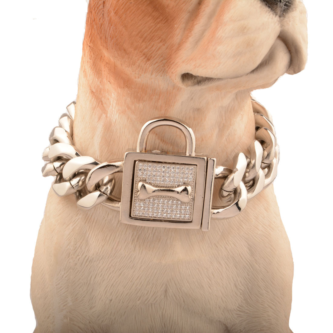 19mm Titanium Steel Dog Chain with Diamond Insets